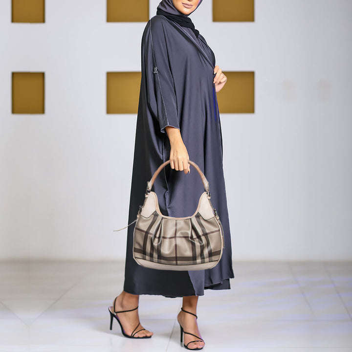 BURBERRY Smoked Check Coated Canvas and Leather Small Brooklyn Hobo