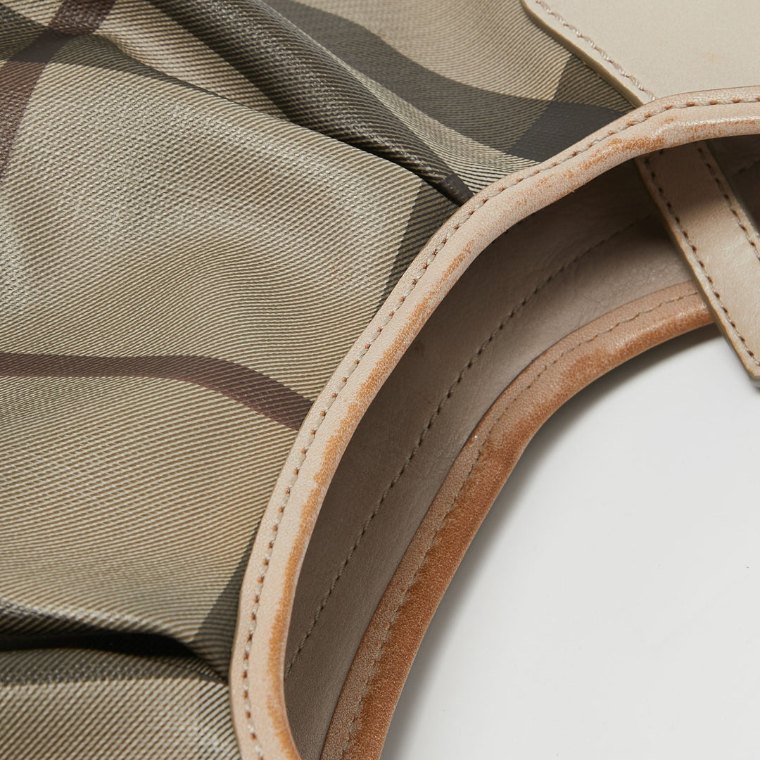 BURBERRY Smoked Check Coated Canvas and Leather Small Brooklyn Hobo