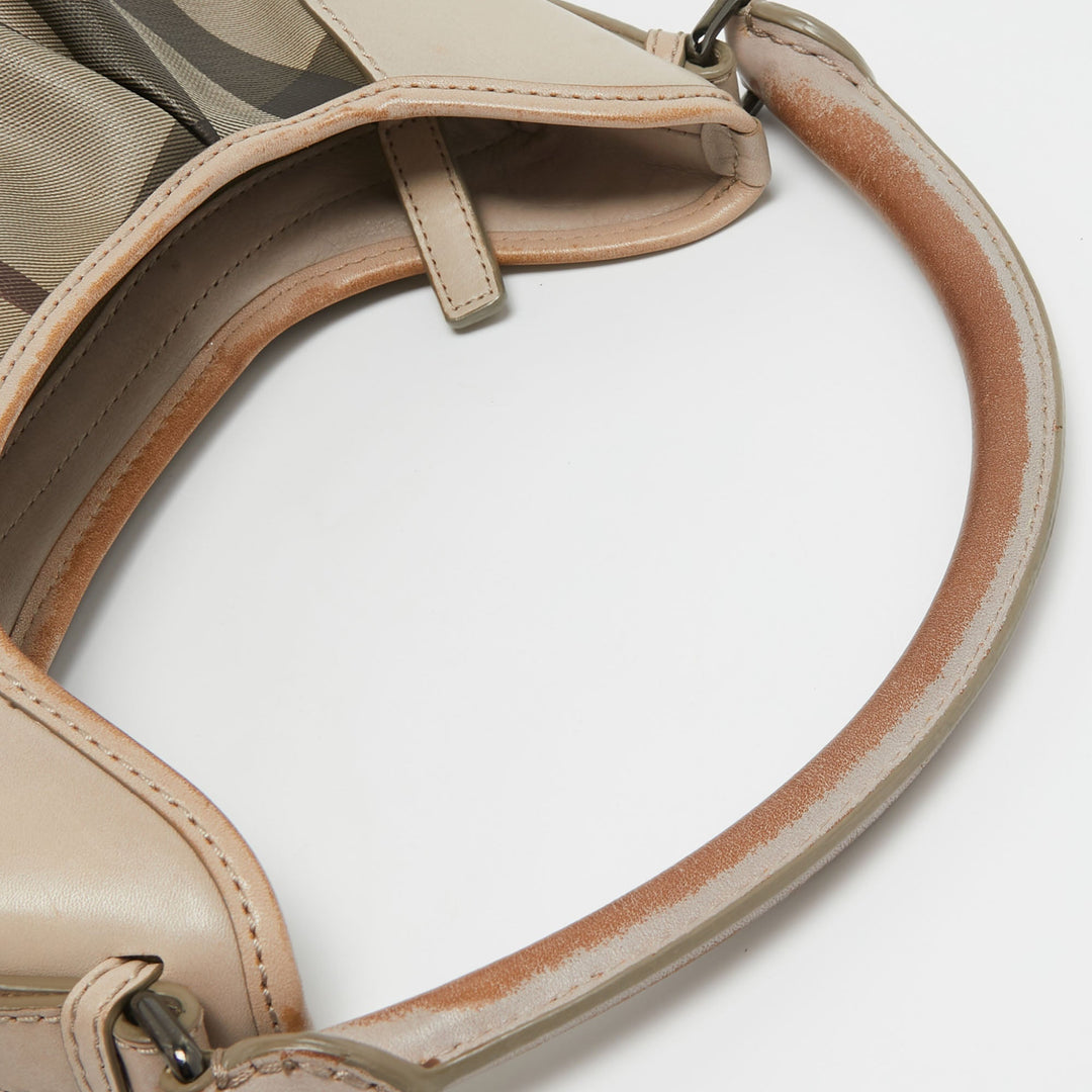 BURBERRY Smoked Check Coated Canvas and Leather Small Brooklyn Hobo