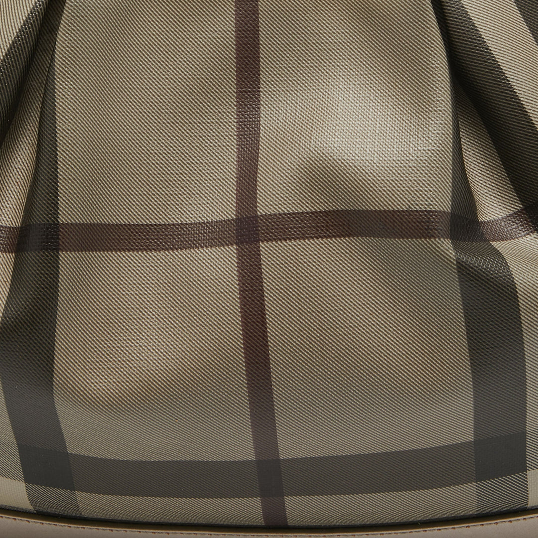 BURBERRY Smoked Check Coated Canvas and Leather Small Brooklyn Hobo