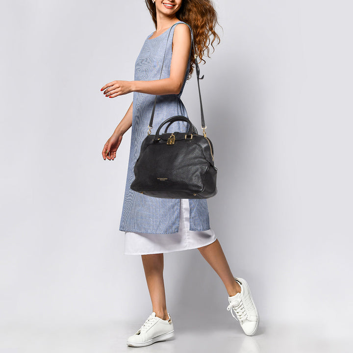 Burberry Black Leather Padlock Flap Satchel