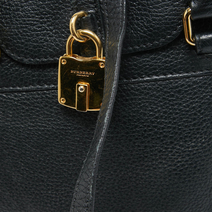 Burberry Black Leather Padlock Flap Satchel