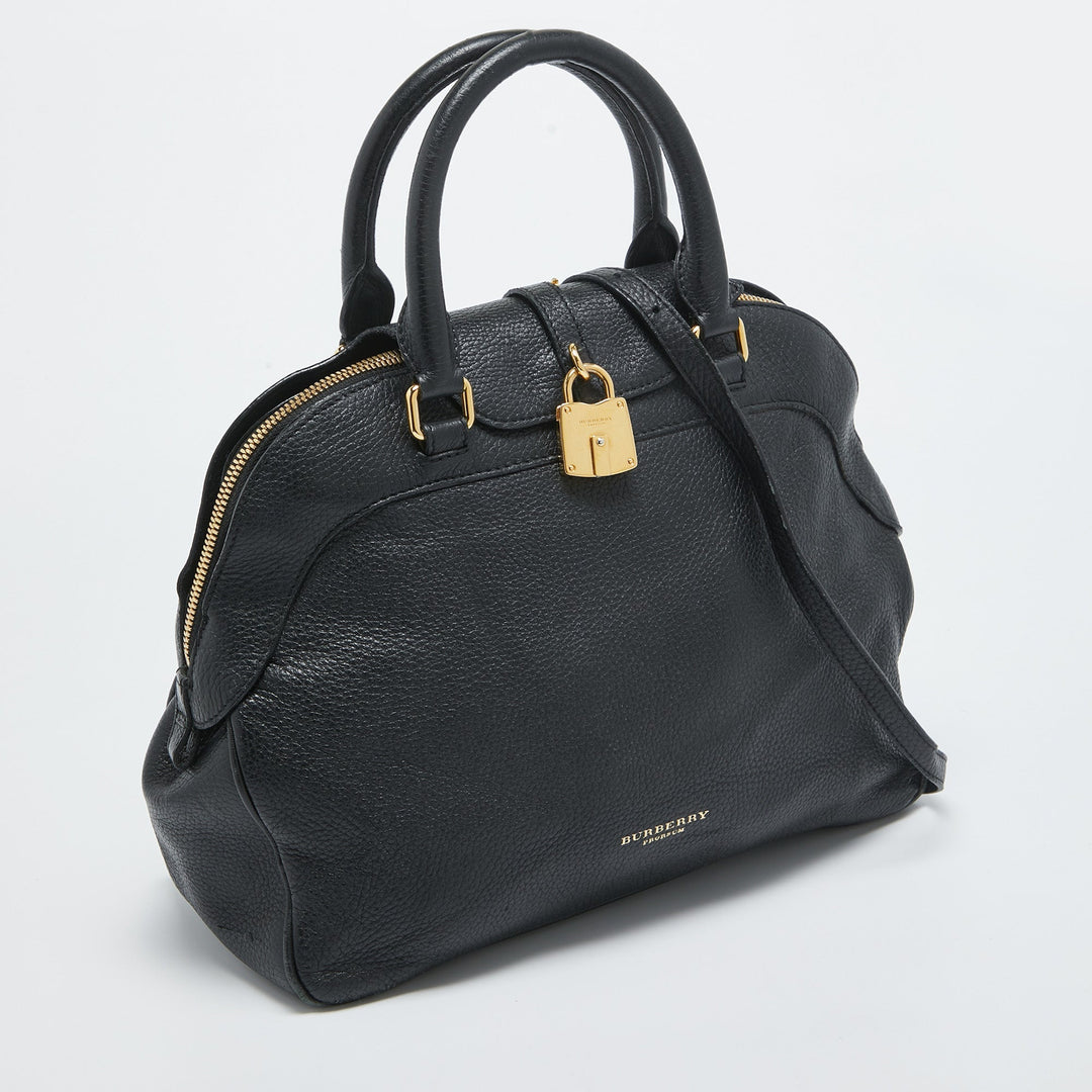 Burberry Black Leather Padlock Flap Satchel
