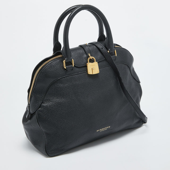 Burberry Black Leather Padlock Flap Satchel