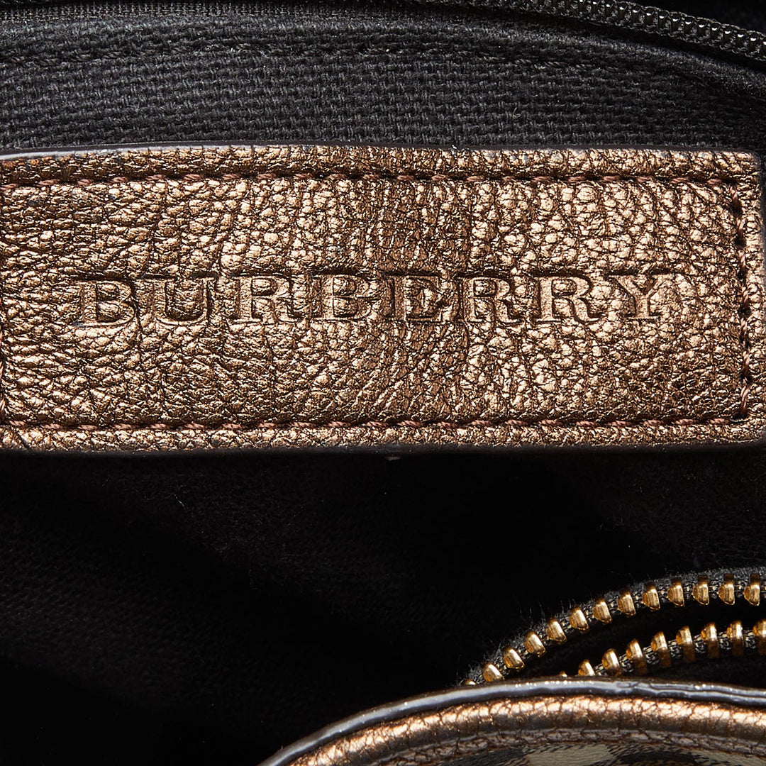 BURBERRY Beige/Metallic Haymarket Check Canvas and Leather Medium Golderton Tote