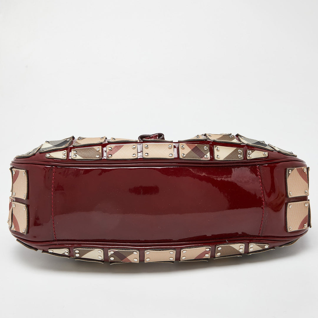 BURBERRY Red/Beige Super Nova Check Mini Warrior Studded Hobo