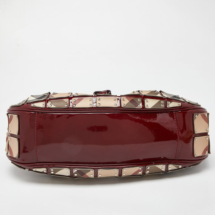 BURBERRY Red/Beige Super Nova Check Mini Warrior Studded Hobo