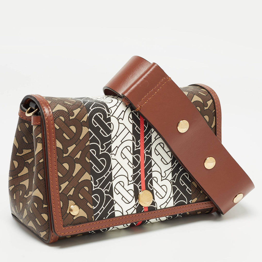 BURBERRY Brown TB Monogram Coated Canvas and Leather Hackberry Crossbody Bag