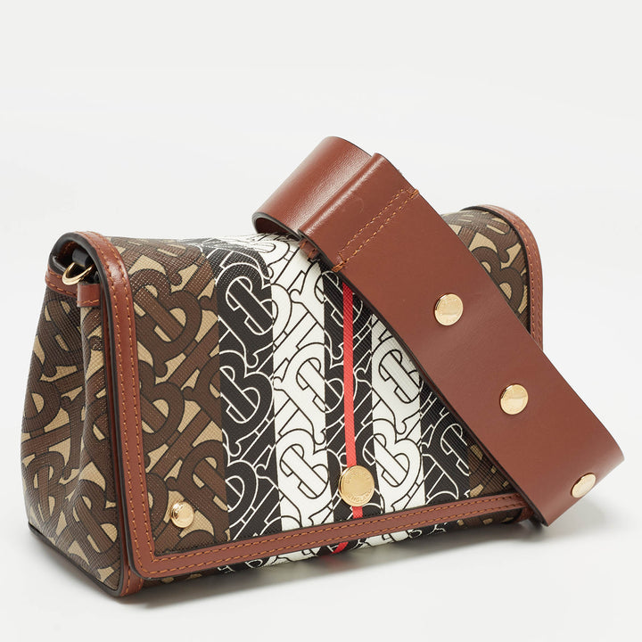 BURBERRY Brown TB Monogram Coated Canvas and Leather Hackberry Crossbody Bag