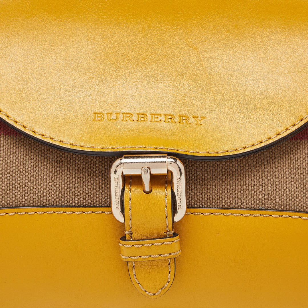 BURBERRY Beige/Yellow House Check Canvas and Leather Shoulder Bag