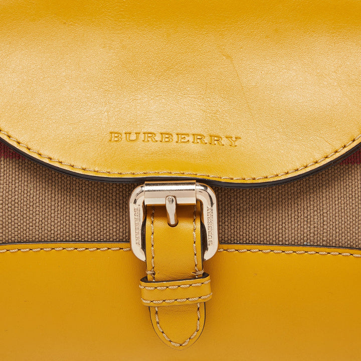 BURBERRY Beige/Yellow House Check Canvas and Leather Shoulder Bag