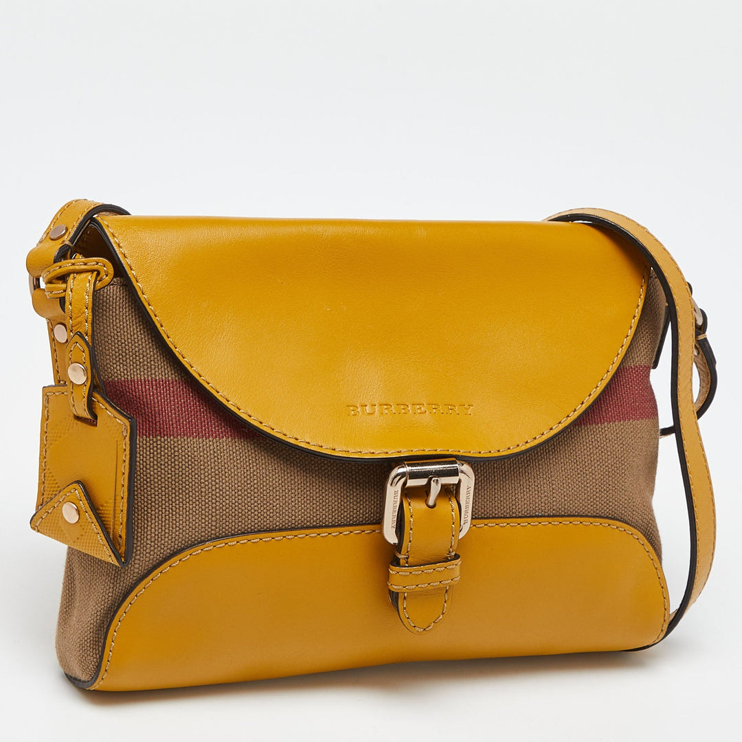 BURBERRY Beige/Yellow House Check Canvas and Leather Shoulder Bag