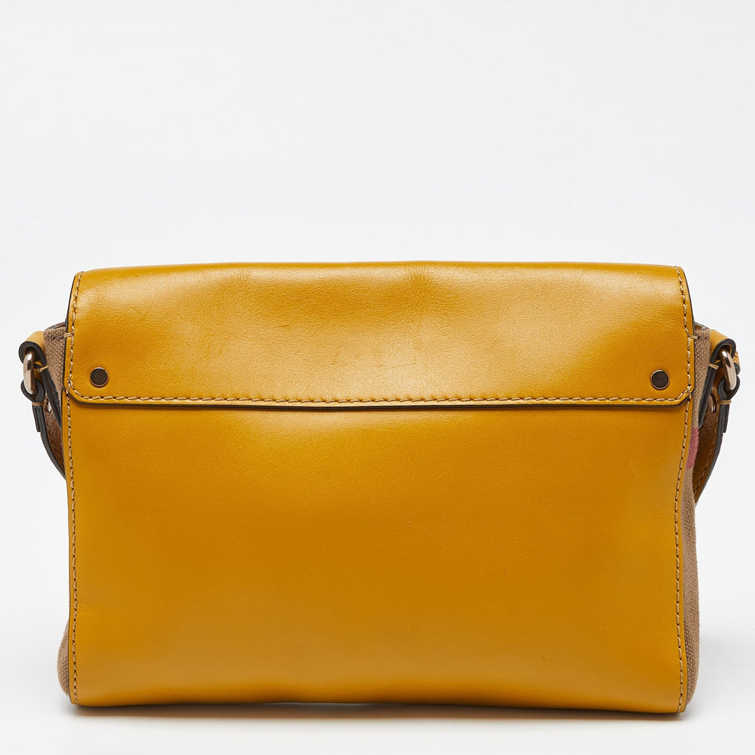BURBERRY Beige/Yellow House Check Canvas and Leather Shoulder Bag