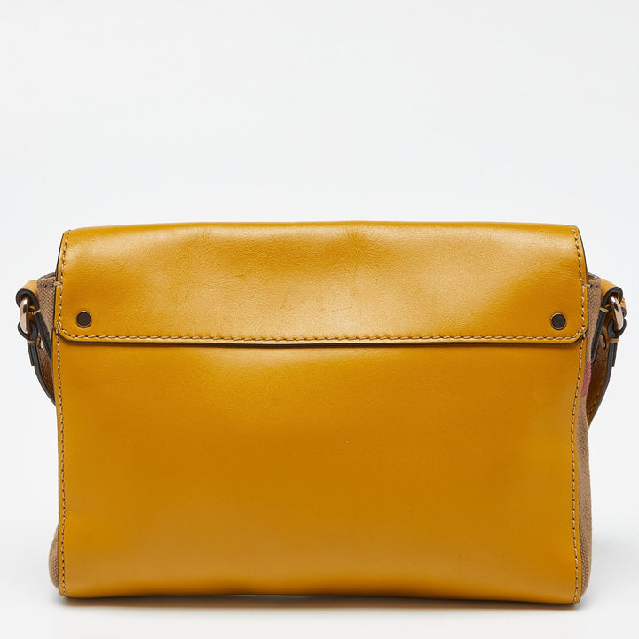 BURBERRY Beige/Yellow House Check Canvas and Leather Shoulder Bag