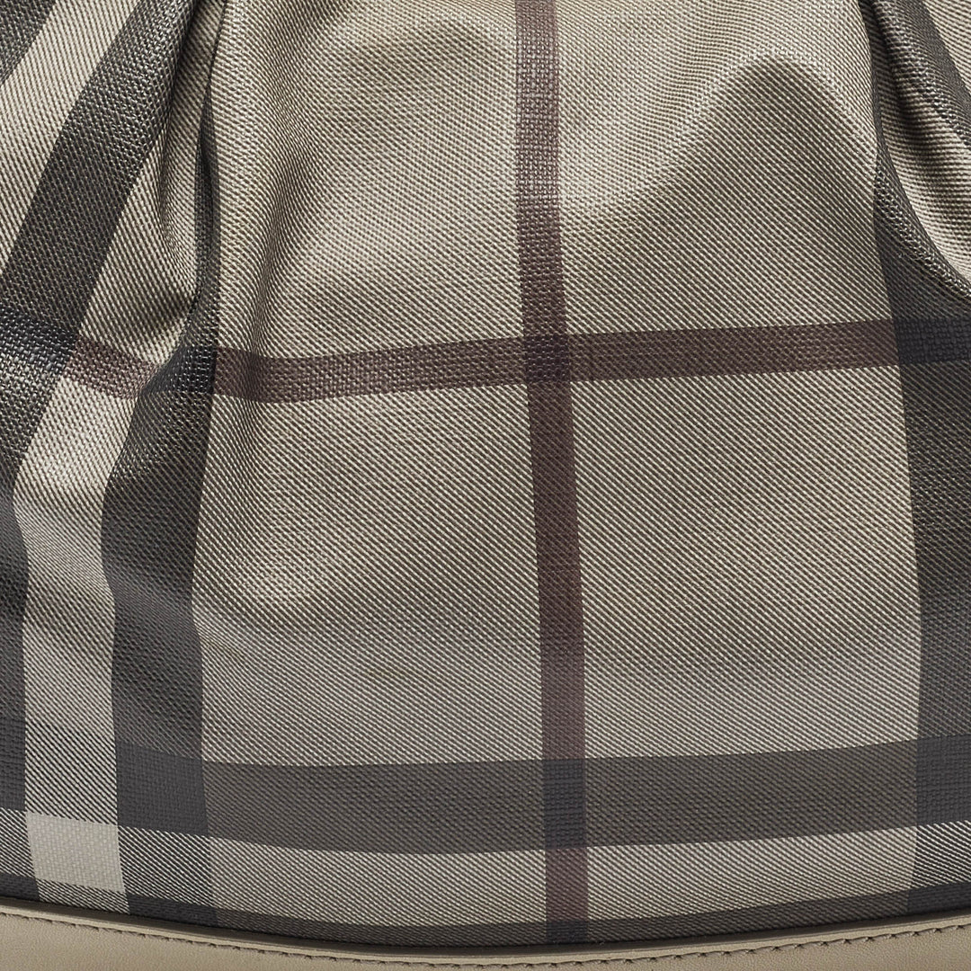 BURBERRY Light Beige Smoked Check Coated Canvas and Leather Small Brooklyn Hobo