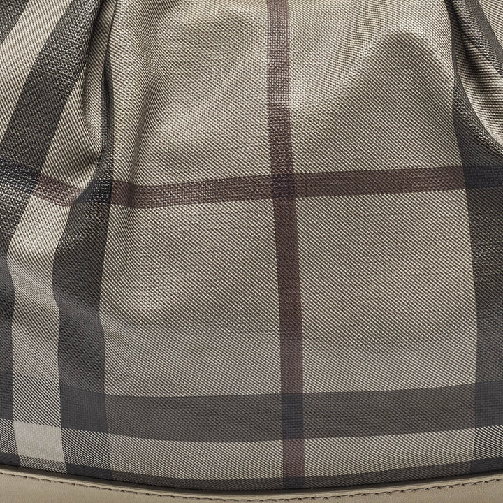 BURBERRY Light Beige Smoked Check Coated Canvas and Leather Small Brooklyn Hobo
