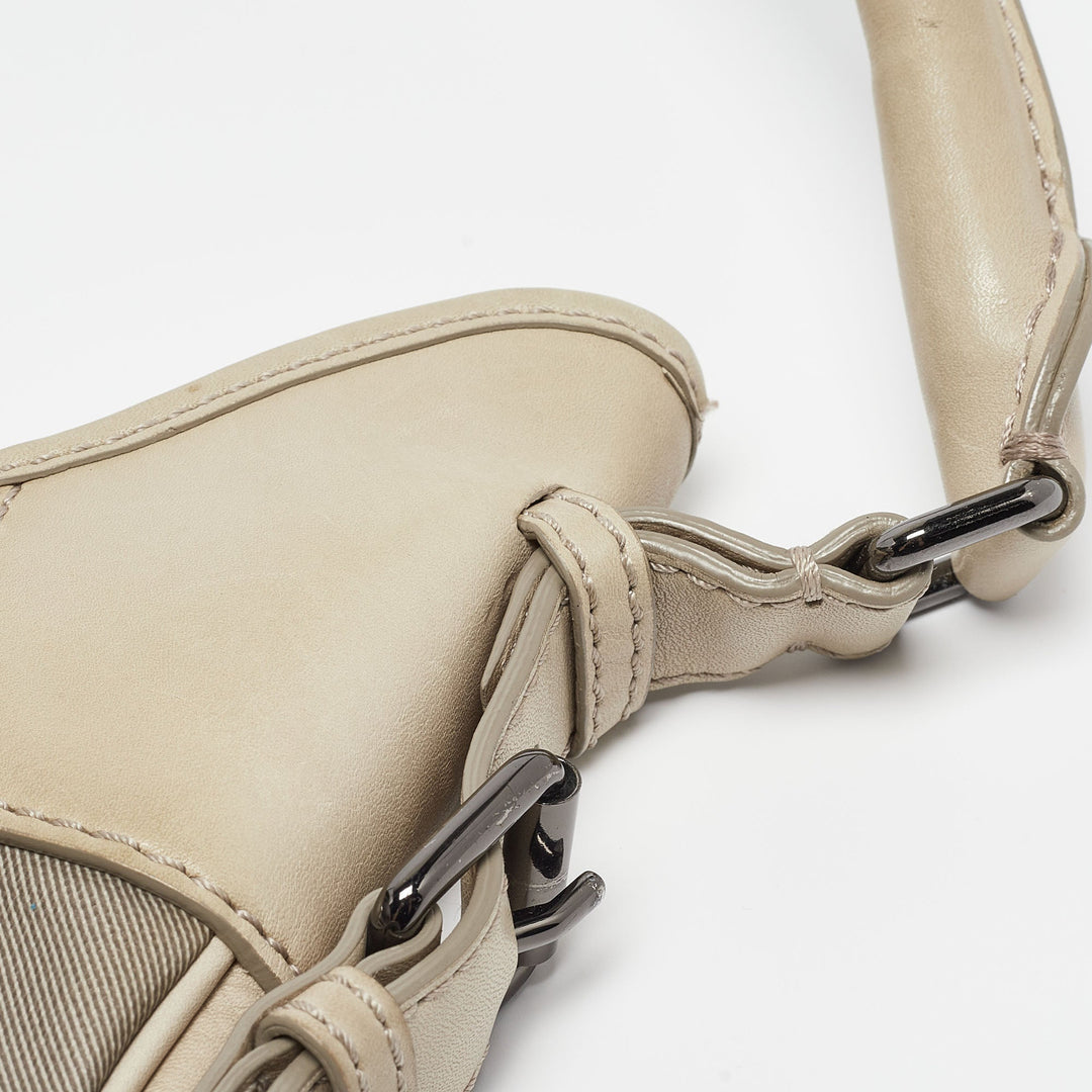 BURBERRY Light Beige Smoked Check Coated Canvas and Leather Small Brooklyn Hobo
