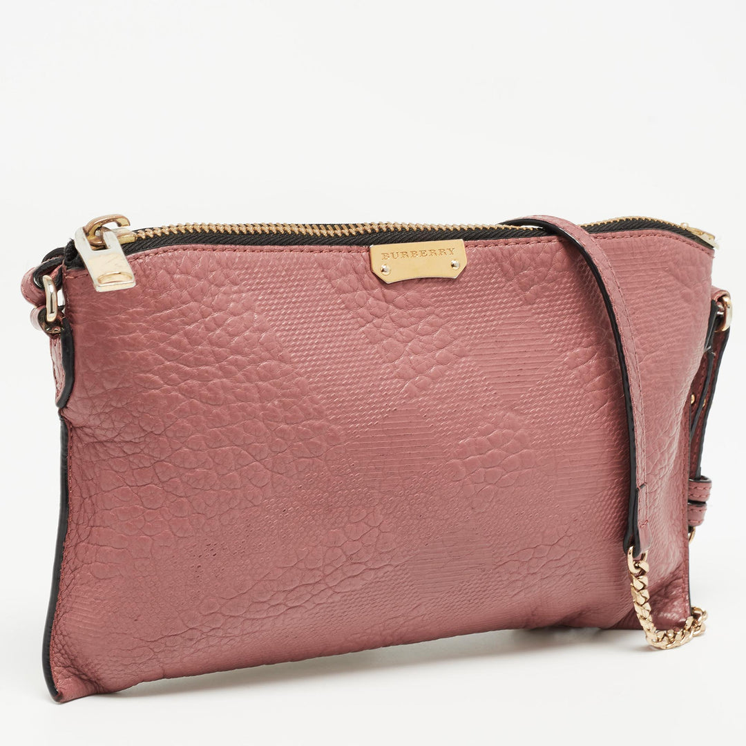 BURBERRY Rose Pink Signature Grain Check Embossed Leather Peyton Crossbody Bag