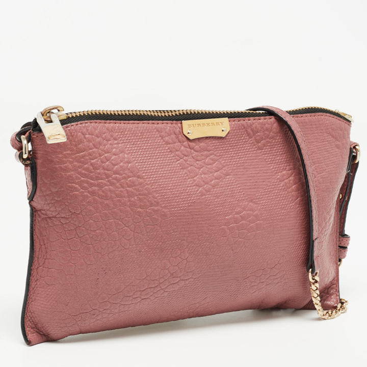 BURBERRY Rose Pink Signature Grain Check Embossed Leather Peyton Crossbody Bag
