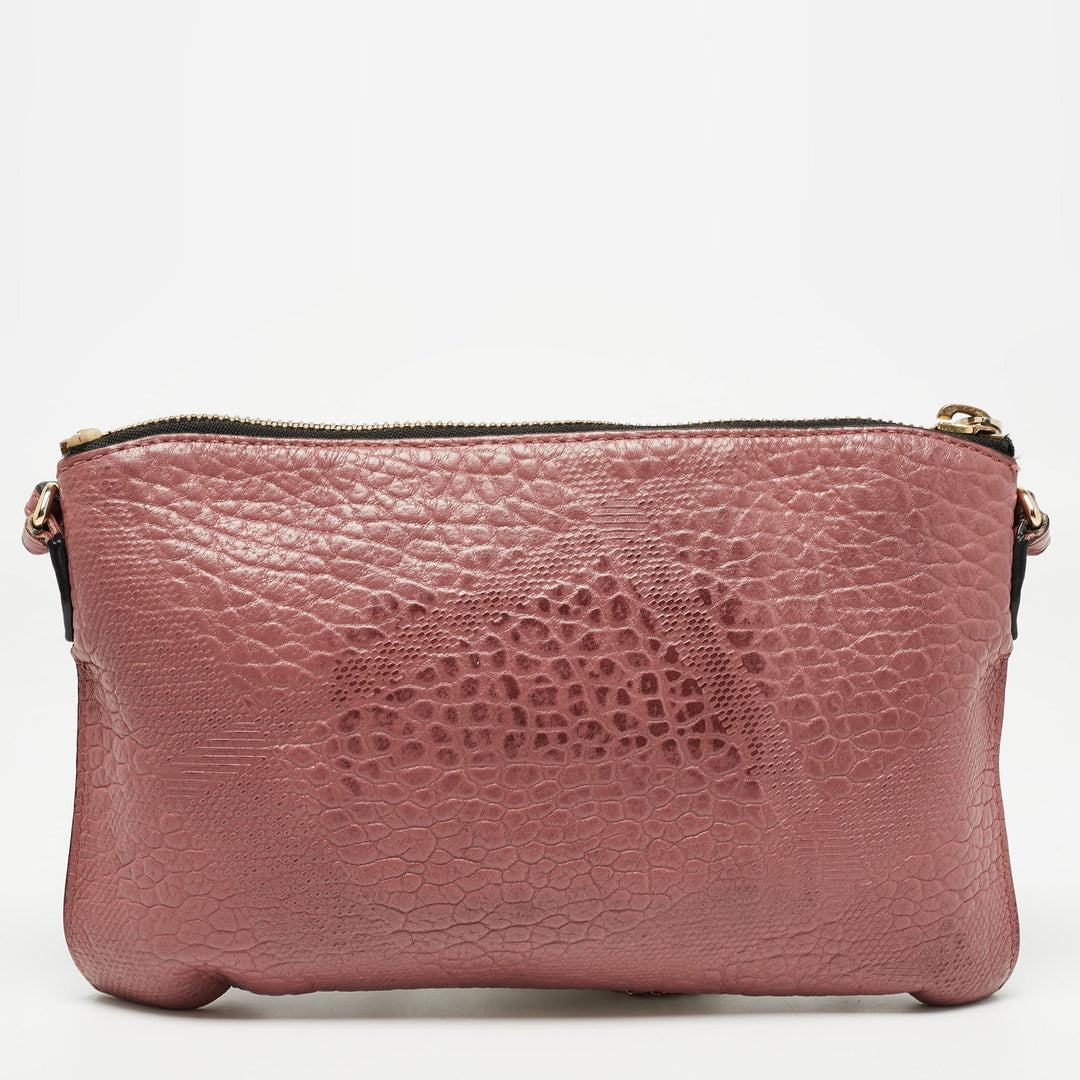 BURBERRY Rose Pink Signature Grain Check Embossed Leather Peyton Crossbody Bag