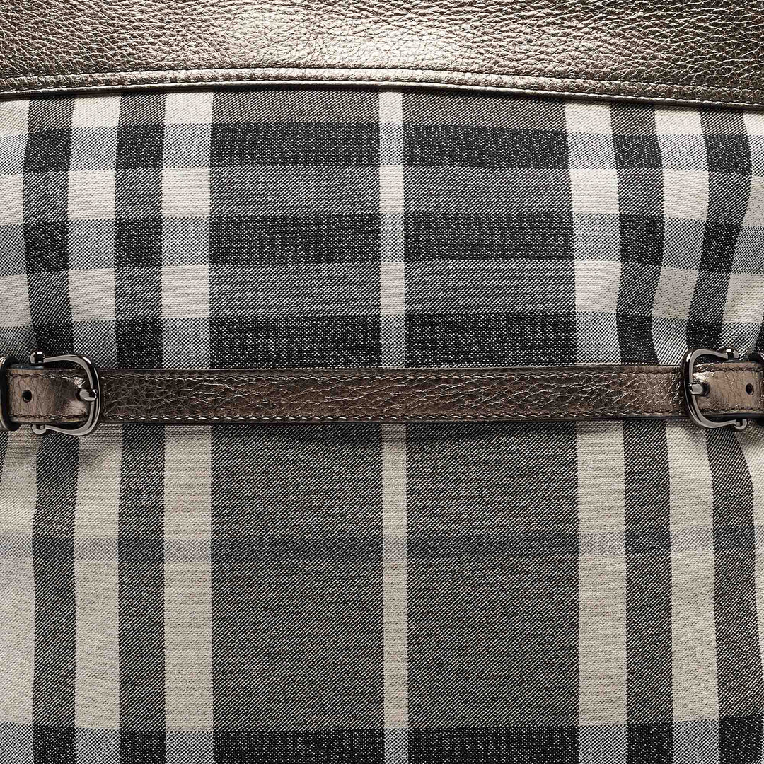 BURBERRY Metallic House Check Canvas and Leather Flat Tote