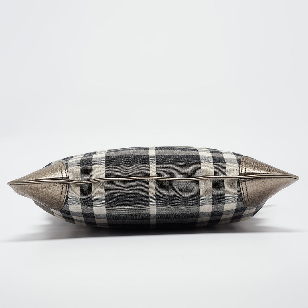 BURBERRY Metallic House Check Canvas and Leather Flat Tote
