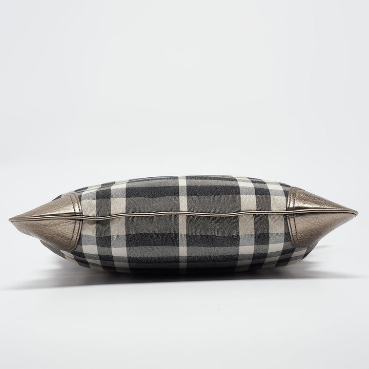 BURBERRY Metallic House Check Canvas and Leather Flat Tote