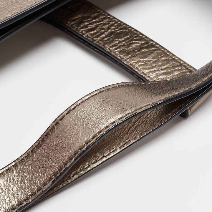 BURBERRY Metallic House Check Canvas and Leather Flat Tote