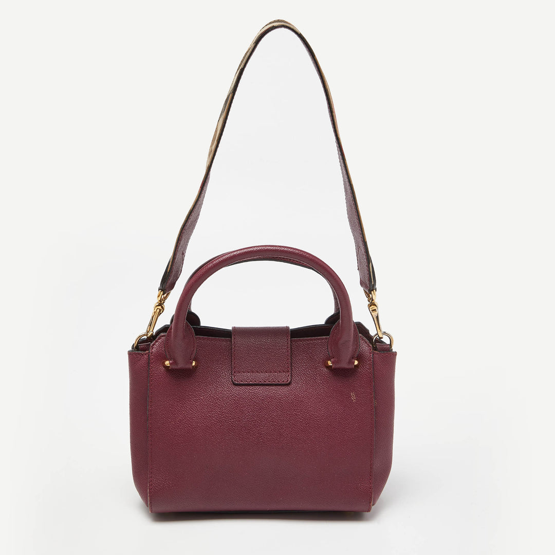 BURBERRY Burgundy Grained Leather Small Buckle Tote