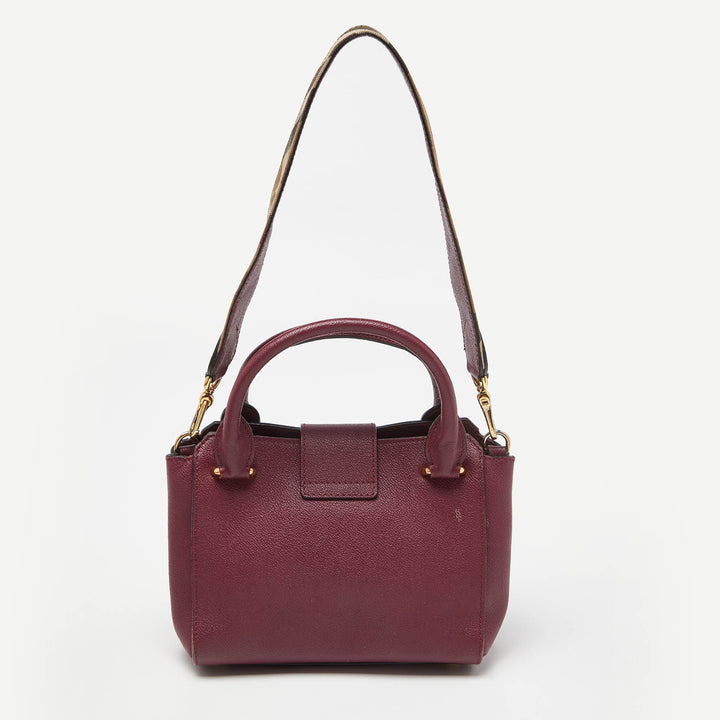 BURBERRY Burgundy Grained Leather Small Buckle Tote