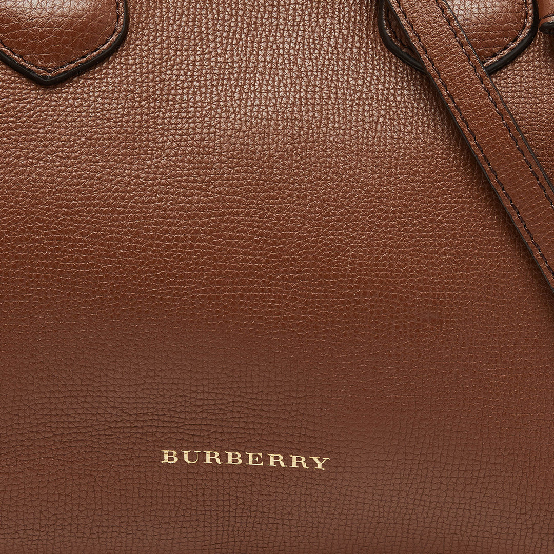 BURBERRY Brown/Beige Leather and House Check Fabric Small Banner Tote