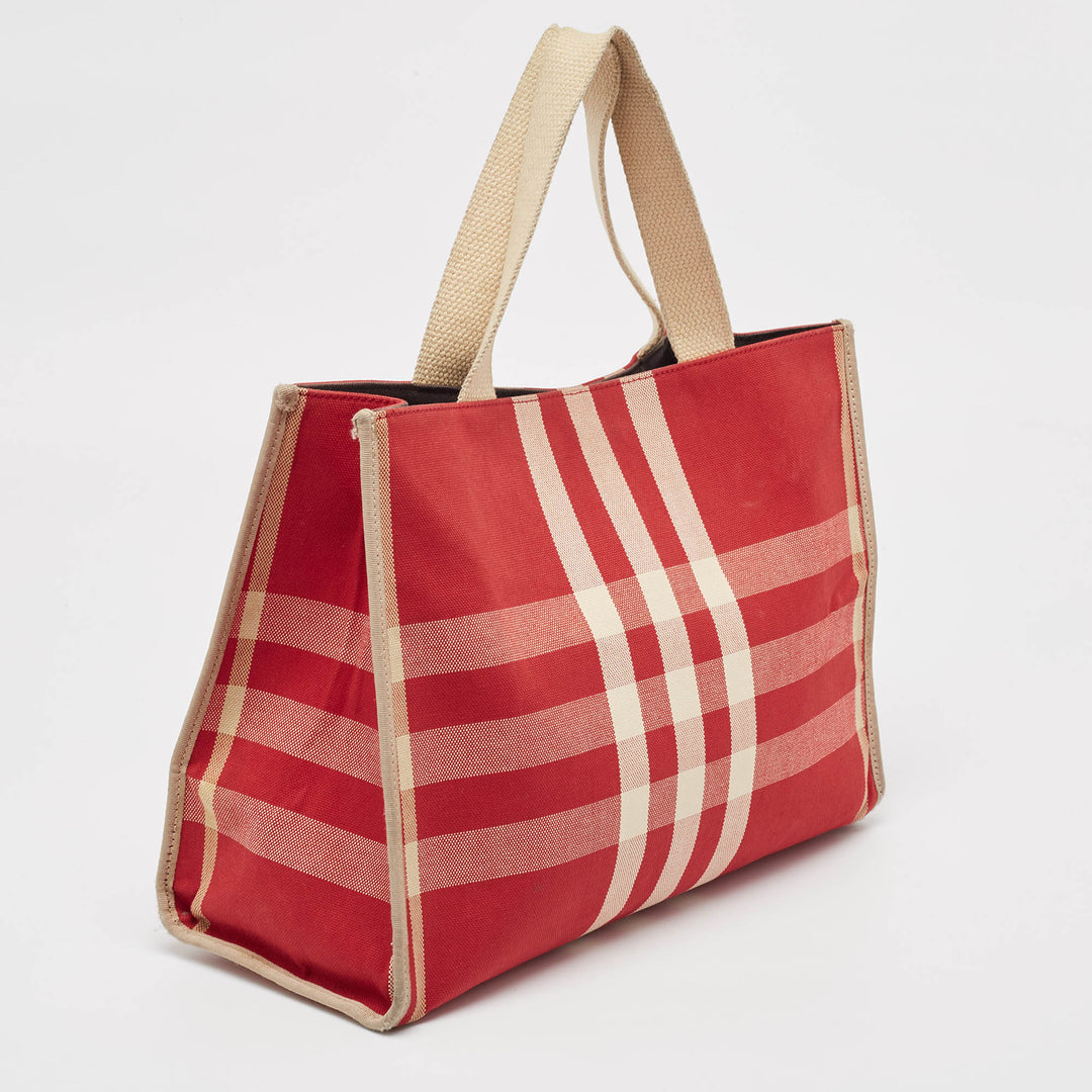 BURBERRY Red/Beige Check Canvas Tote