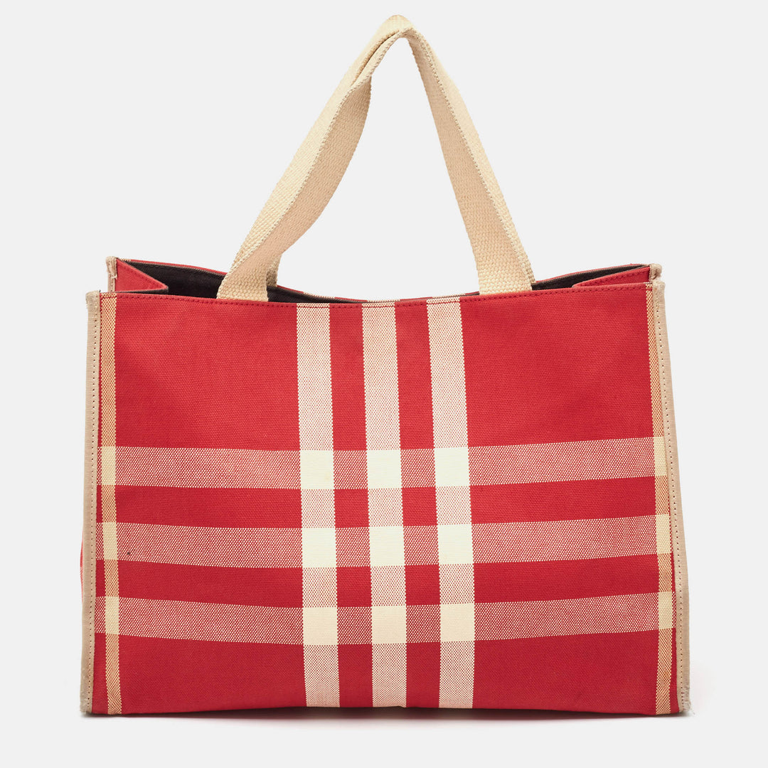 BURBERRY Red/Beige Check Canvas Tote
