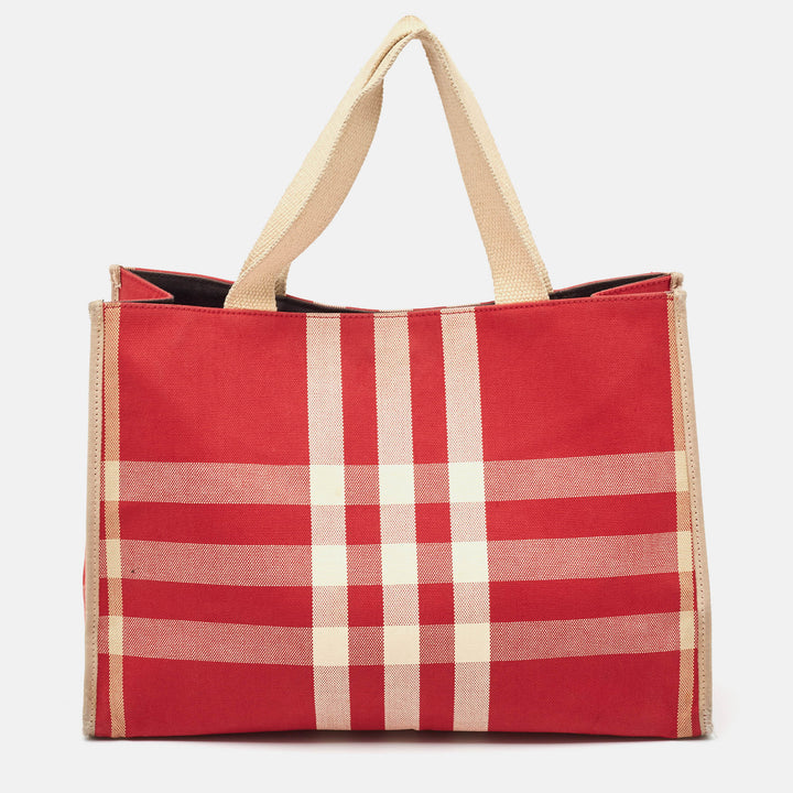 BURBERRY Red/Beige Check Canvas Tote