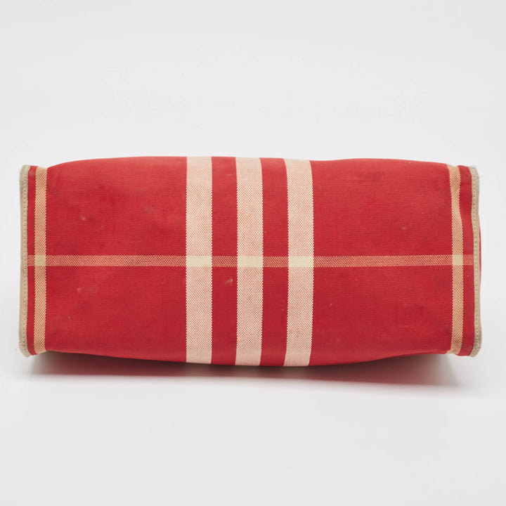 BURBERRY Red/Beige Check Canvas Tote