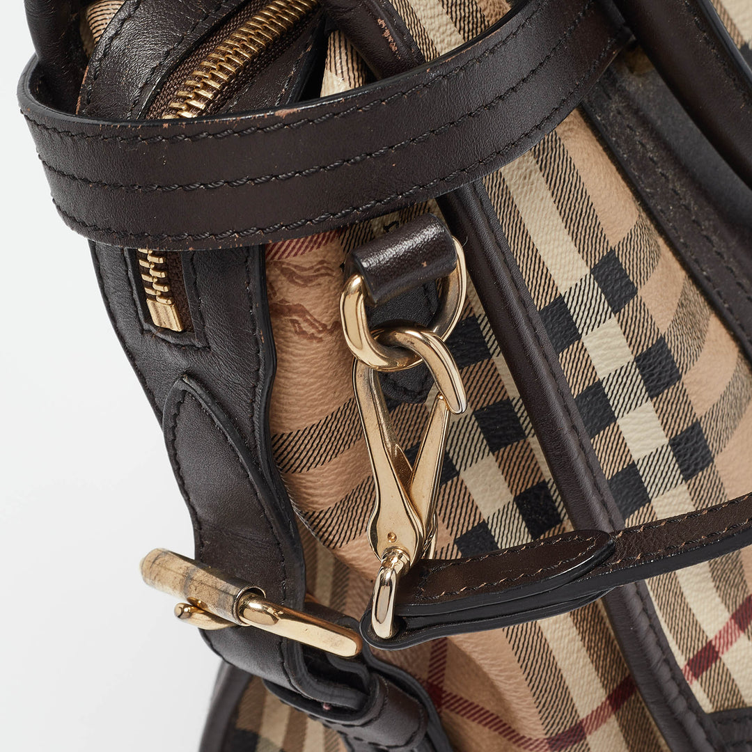 BURBERRY Choco Brown/Beige Haymarket Check Coated Canvas and Leather Minford Satchel