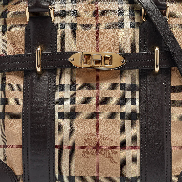 BURBERRY Choco Brown/Beige Haymarket Check Coated Canvas and Leather Minford Satchel