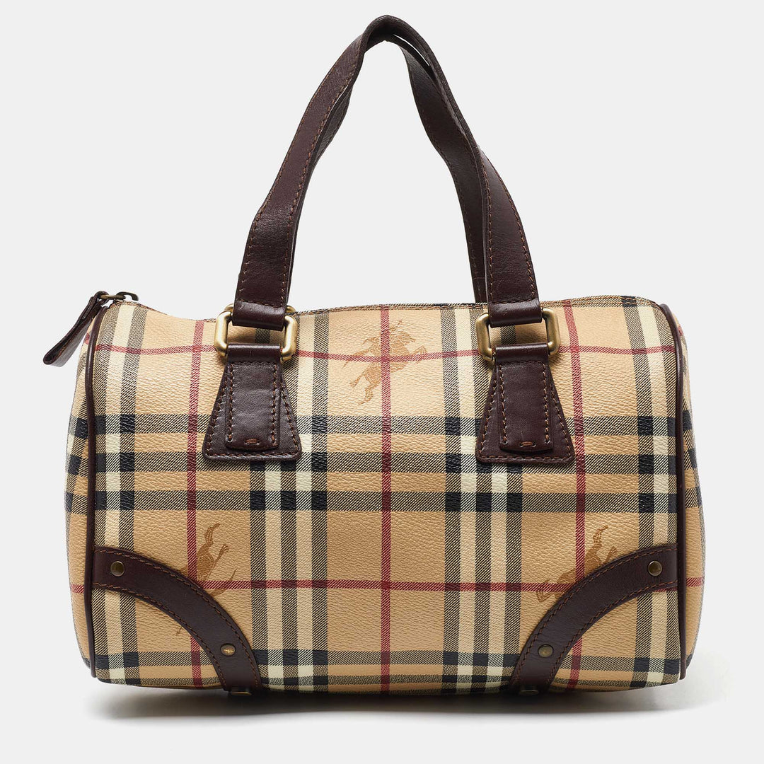BURBERRY Brown/Beige Haymarket Coated Canvas and Leather Chester Bowler Bag