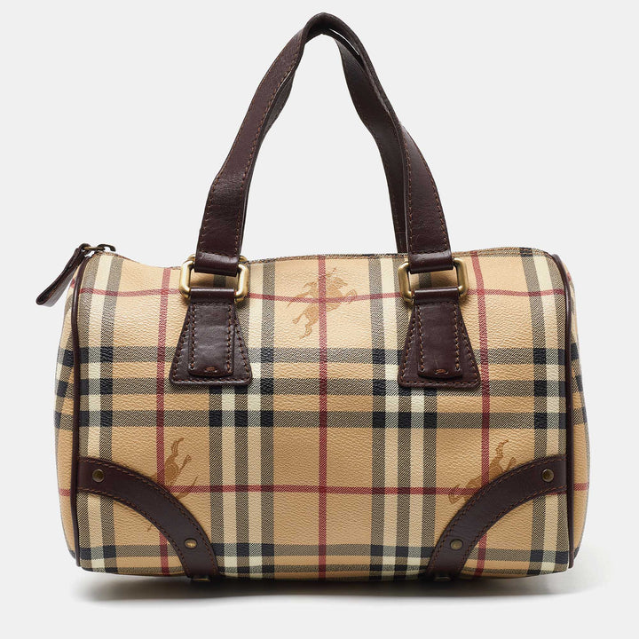 BURBERRY Brown/Beige Haymarket Coated Canvas and Leather Chester Bowler Bag