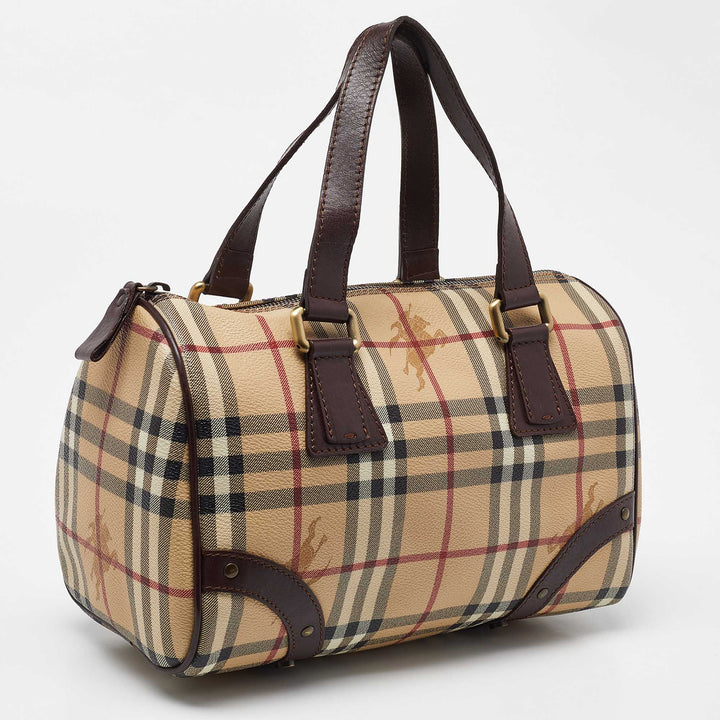 BURBERRY Brown/Beige Haymarket Coated Canvas and Leather Chester Bowler Bag
