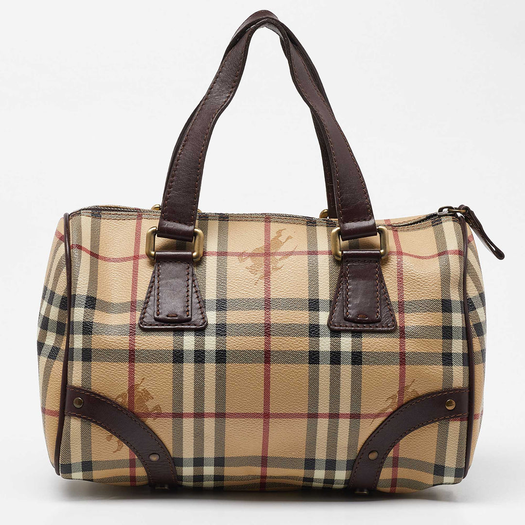 BURBERRY Brown/Beige Haymarket Coated Canvas and Leather Chester Bowler Bag