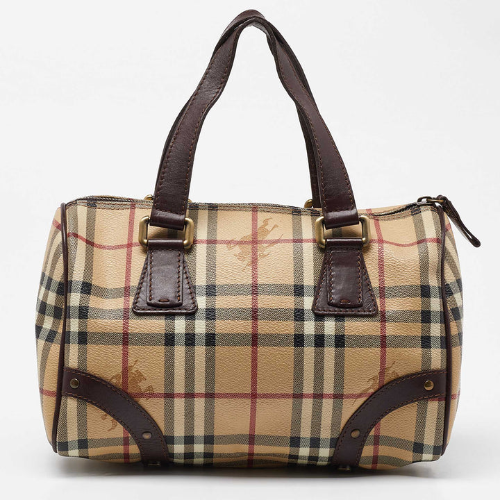 BURBERRY Brown/Beige Haymarket Coated Canvas and Leather Chester Bowler Bag