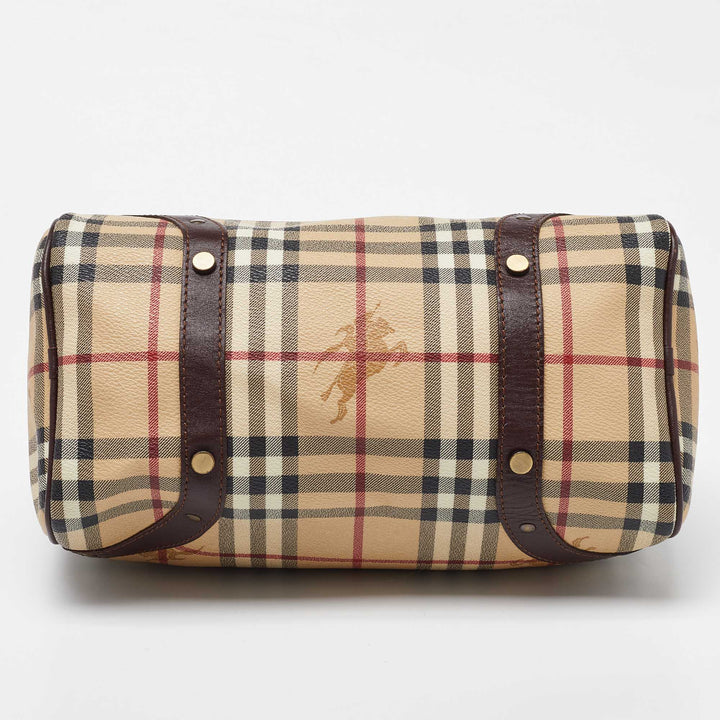 BURBERRY Brown/Beige Haymarket Coated Canvas and Leather Chester Bowler Bag