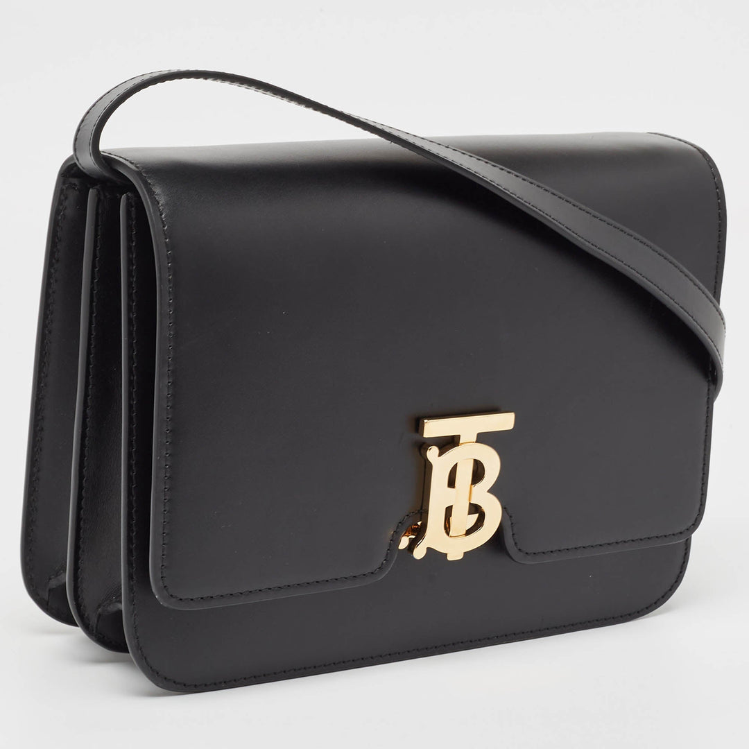 BURBERRY Black Leather Medium TB Shoulder Bag