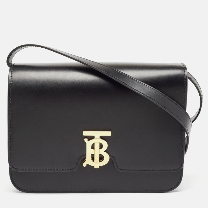 BURBERRY Black Leather Medium TB Shoulder Bag