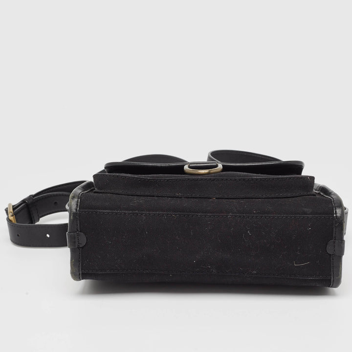 BURBERRY Black Leather and Check Canvas Front Pocket Crossbody Bag