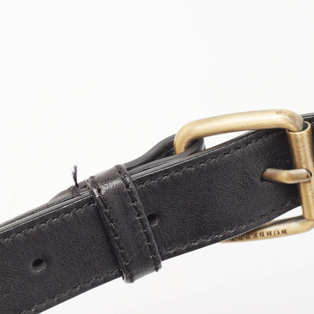 BURBERRY Black Leather and Check Canvas Front Pocket Crossbody Bag