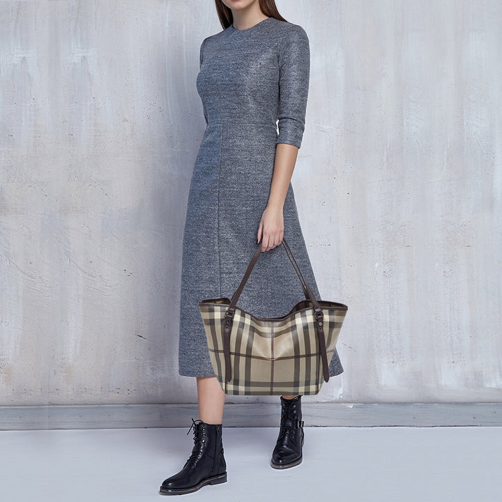 Burberry Smoked Check Coated Canvas and Leather Small Canterbury Tote