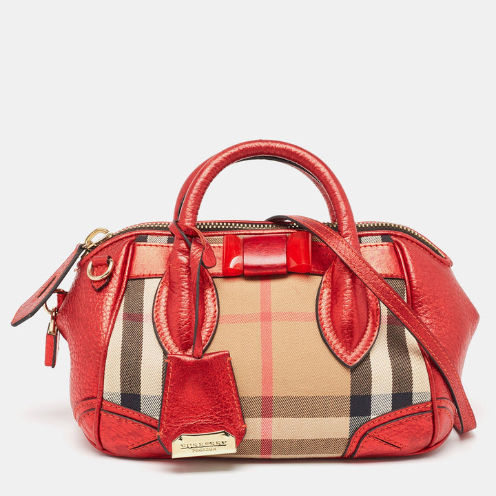 BURBERRY Red House Check Canvas and Leather Blaze Satchel