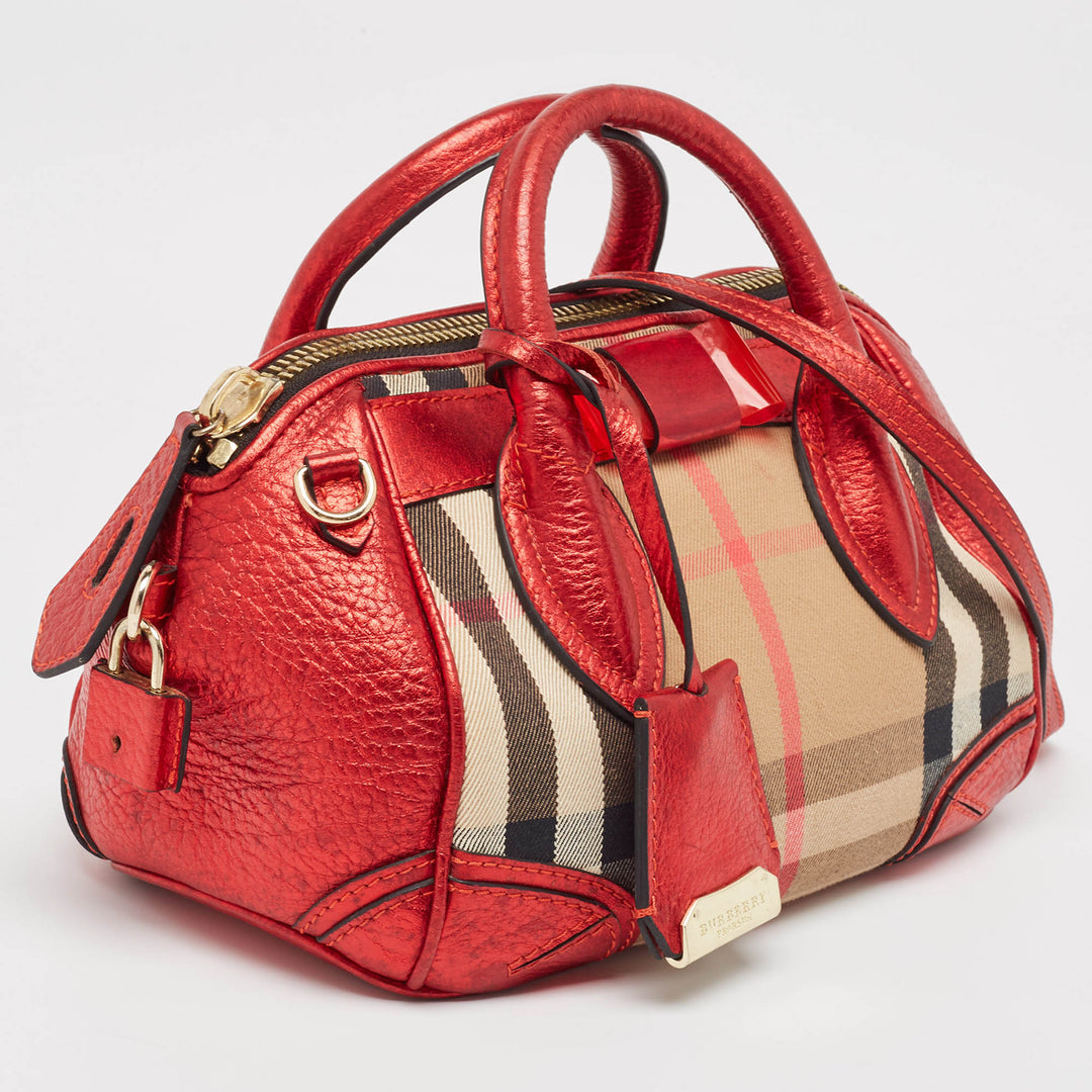 BURBERRY Red House Check Canvas and Leather Blaze Satchel